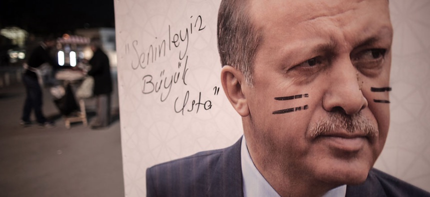 A poster of Turkish Prime Minister Recep Tayyip Erdogan is seen on an election billboard in Istanbul, Turkey.
