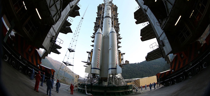 The Long March 3B rocket carrying the Chang'e-3 lunar probe is prepared for launch at the Xichang Satellite Launch Center in Xichang, China.