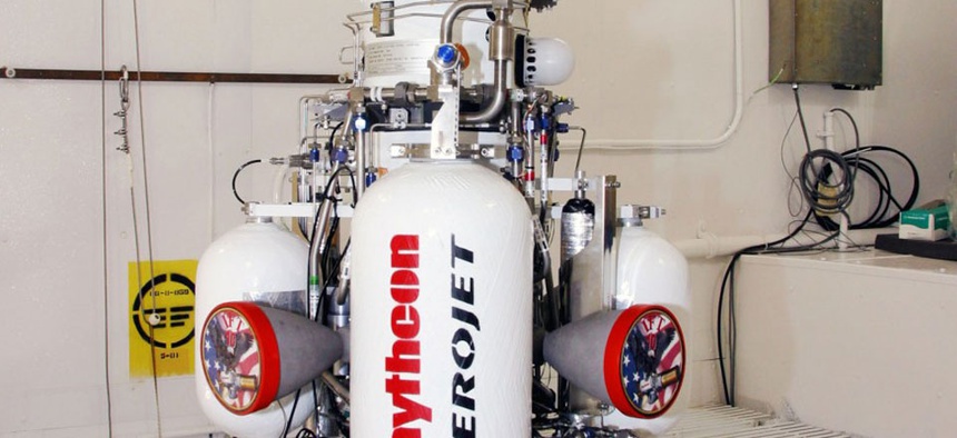 The Exoatmospheric Kill Vehicle, seen in a photo released in late 2002. The Pentagon on Tuesday announced that if sequestration remains in effect in future years, it would cancel plans to redesign the troubled component.