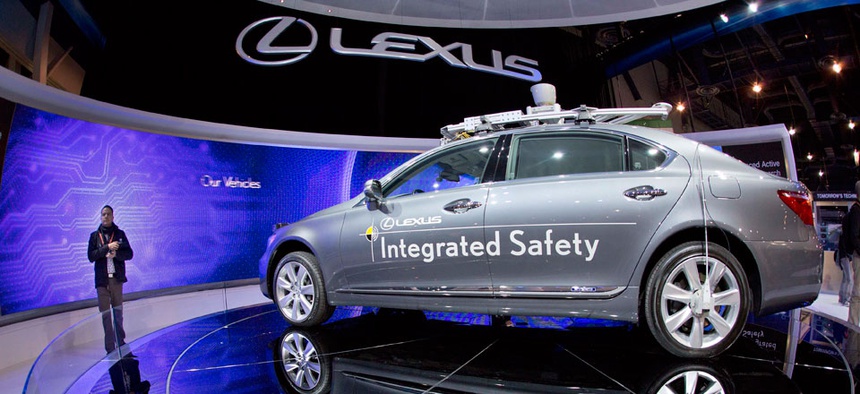A Lexus SL 600 Integrated Safety driverless research vehicle is seen on display at the 2013 Consumer Electronics Show.