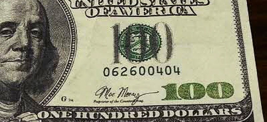 A counterfeit $100.00 bill