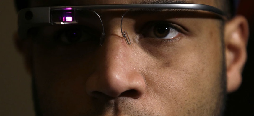 Seattle Seahawks wide receiver Golden Tate wears Google glasses.