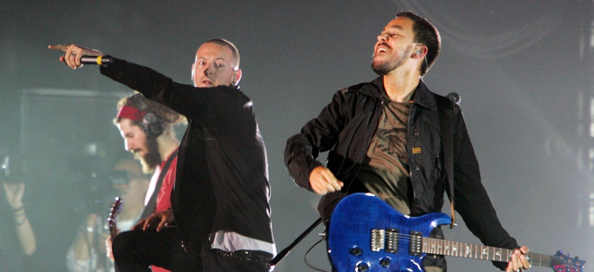 Linkin Park performs during the Live Earth concert in Japan in 2007.