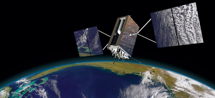 An artist drawing provided by Lockheed Martin shows a Block III GPS satellite orbiting the Earth.