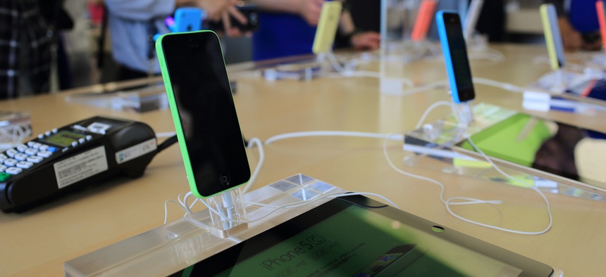 An Apple store in Hong Kong displays iPhones and iPads for purchase in October.