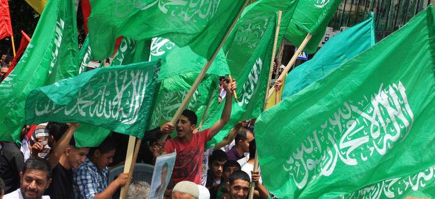 Supporters of Hamas rally in the West Bank city of Nablus in May.