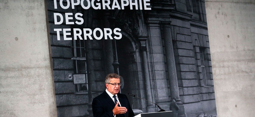 Poland President Bronislaw Komorowski delivers his speech during the opening of an exhibition of the Warsaw Uprising in 1944.