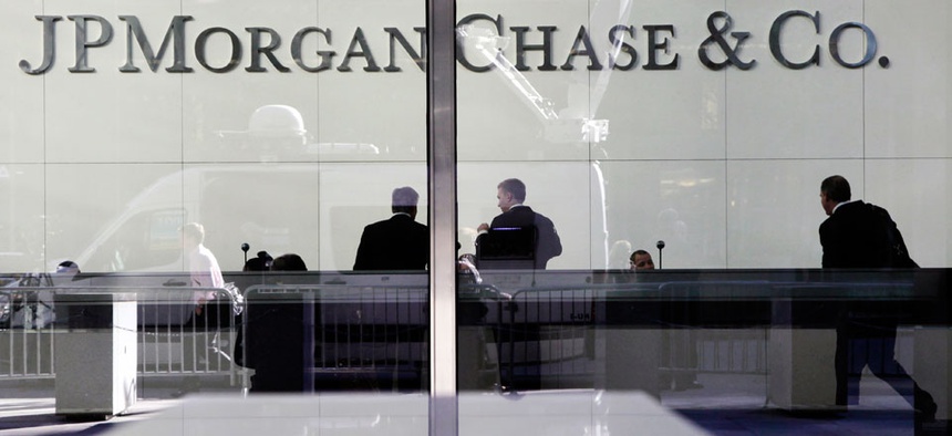The lobby of JPMorgan Chase headquarters in New York.