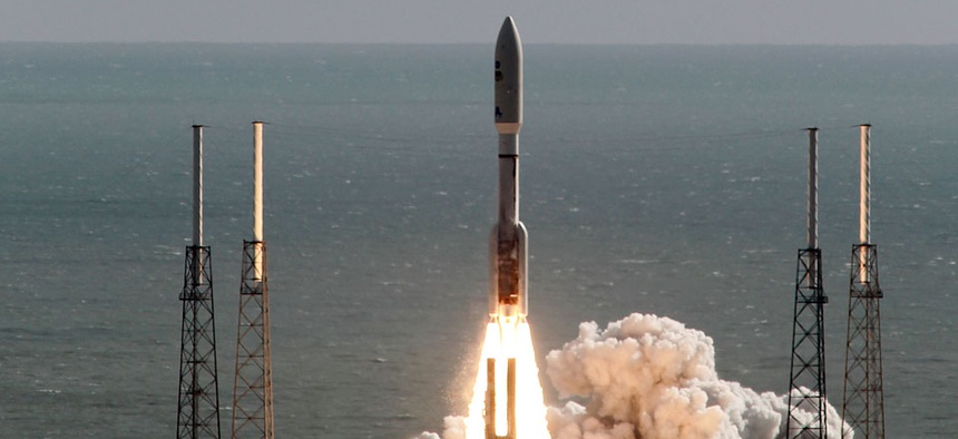 A United Launch Alliance Atlas V rocket carrying NASA's Mars Science Laboratory (MSL) Curiosity rover lifts off from Launch Complex 41 at Cape Canaveral Air Force Station.