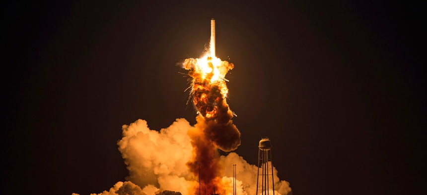 The Orbital Sciences Corporation Antares rocket, with the Cygnus spacecraft onboard suffers a catastrophic anomaly moments after launch.
