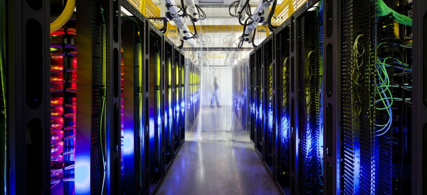 An undated file photo made available by Google shows the campus-network room at a data center in Council Bluffs, Iowa.