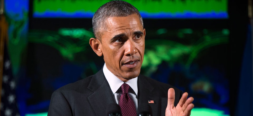 President Barack Obama speaks at the National Cybersecurity and Communications Integration Center in Arlington, Va.