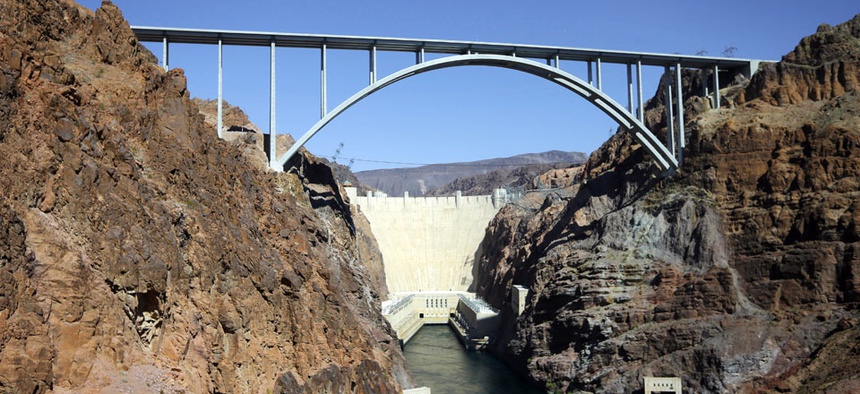 The Hoover Dam, as seen from the heliport in Boulder City, Nev.