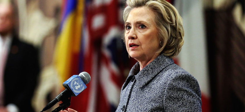 Hillary Clinton answers questions at a news conference at the United Nations, Tuesday, March 10, 2015.