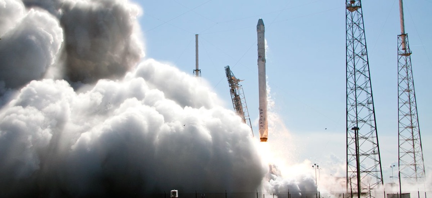 The Falcon 9 SpaceX rocket lifts off from launch complex 40 at the Cape Canaveral Air Force Station in Cape Canaveral, Fla.