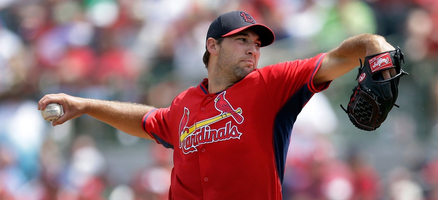St. Louis Cardinals starting pitcher Michael Wacha throws during the fourth inning of a spring exhibition baseball game against the Houston Astros in Kissimmee, Fla.