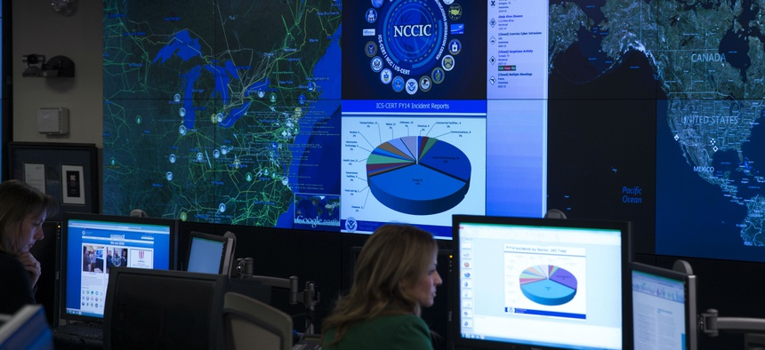 A view of the National Cybersecurity and Communications Integration Center before remarks by President Barack Obama, on Tuesday, Jan. 13, 2015, in Arlington, Va. Obama renewed his call for Congress to pass cybersecurity legislation, including a proposal t