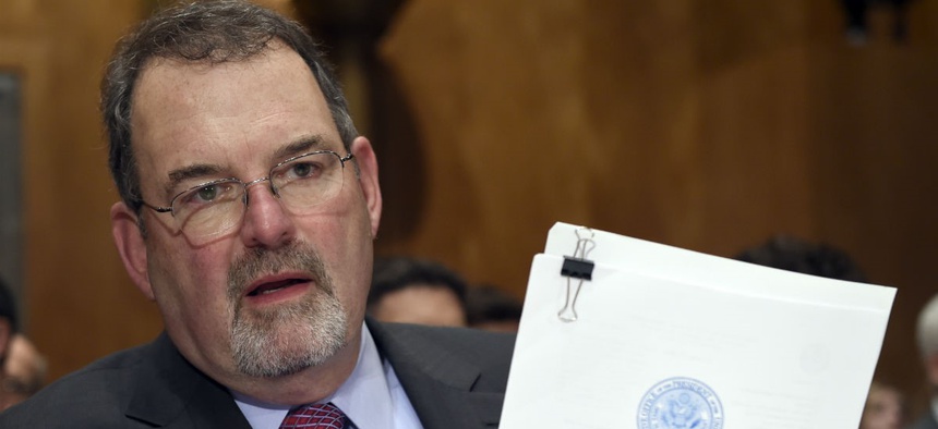 U.S. Chief Information Officer Tony Scott testifies before the Senate Homeland Security and Governmental Affairs Committee on Capitol Hill in Washington, Thursday, June 25, 2015, during a hearing on Federal Cybersecurity and the