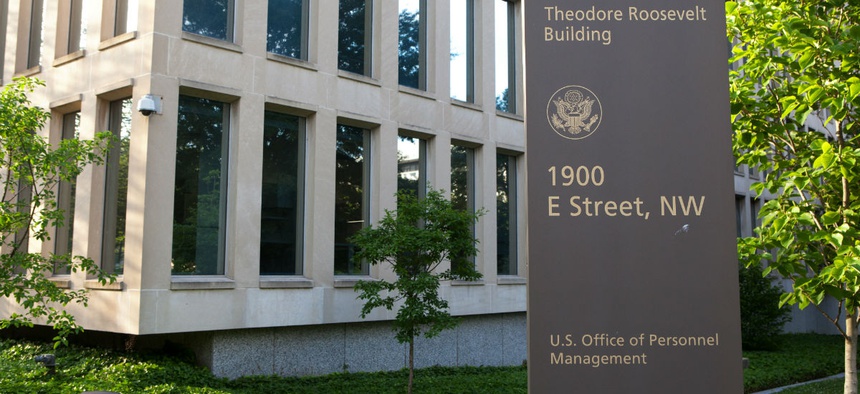 WASHINGTON, DC - JUNE 6: Sign at the Office of Personnel Management (OPM) in Washington, DC on June 6, 2015. OPM manages the civil service of the federal government.