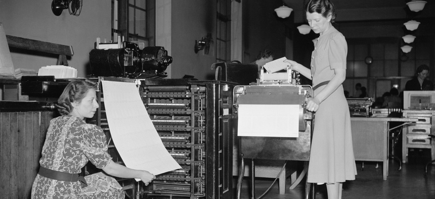 The technology used at the Census Bureau in 1940. These massive computers are a far cry from the mobile-first tech of the 2020 Census.