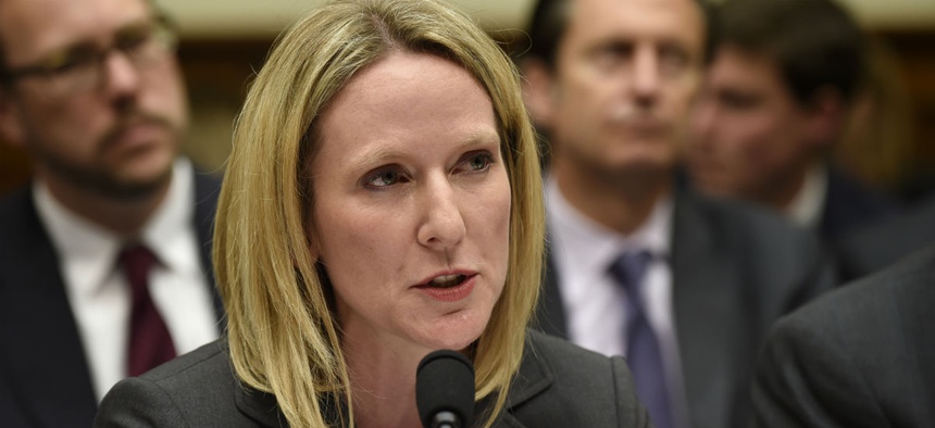 Department of Homeland Security Computer Emergency Readiness Team Director Ann Barron-DiCamillo testifies on Capitol Hill in Washington, Wednesday, June 24, 2015, before the House Oversight and Government Reform Committee hearing on recent cyber attacks.
