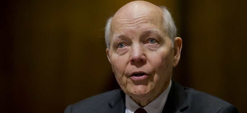 Internal Revenue Service Commissioner John Koskinen, testifies before a Senate Finance Committee hearing on President Barack Obama's Fiscal Year 2017 budget request for the IRS, on Capitol Hill in Washington, Wednesday, Feb. 10, 2016.