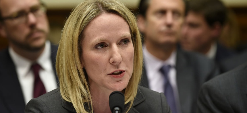 Department of Homeland Security Computer Emergency Readiness Team Director Ann Barron-DiCamillo testifies on Capitol Hill in Washington, Wednesday, June 24, 2015, before the House Oversight and Government Reform Committee hearing on recent cyber attacks.