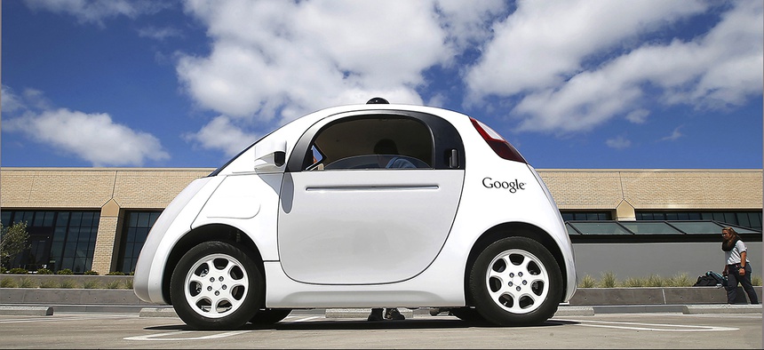 Google's new self-driving car during a demonstration at the Google campus in Mountain View, Calif.