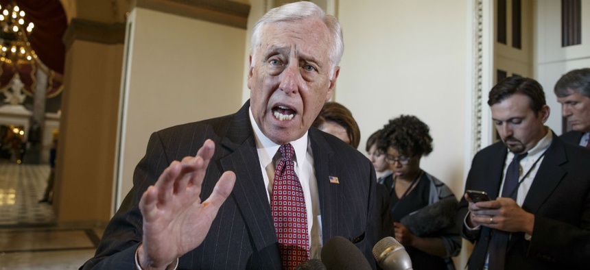 In this photo taken Feb. 27, 2015, House Minority Whip Steny Hoyer, D-Md. speaks on Capitol Hill in Washington.