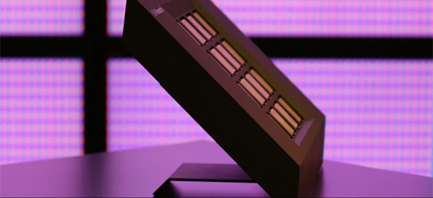 A 4 by 4 array of IBM TrueNorth chips in an industrial-grade enclosure.