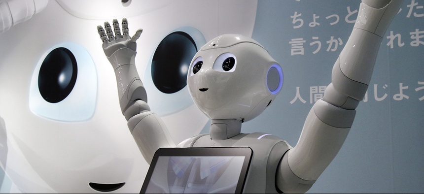 Humanoid Robot "Pepper" is displayed at SoftBank Mobile shop in Tokyo.