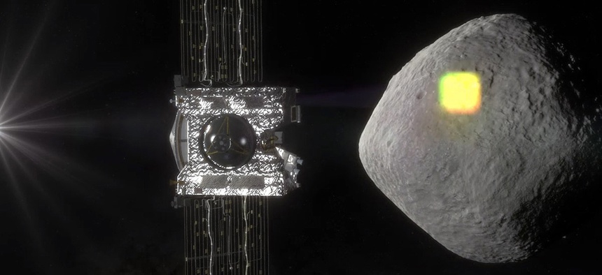This artist's rendering made available by NASA in July 2016 shows the mapping of the near-Earth asteroid Bennu by the OSIRIS-REx spacecraft.
