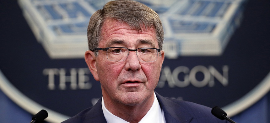 Defense Secretary Ash Carter speaks during a news conference at the Pentagon.