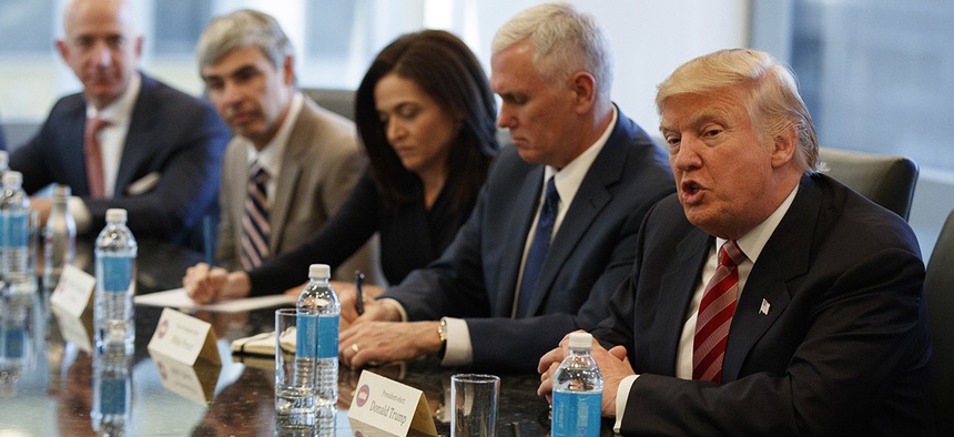 President-elect Donald Trump speaks during a meeting with technology industry leaders at Trump Tower in New York, Wednesday, Dec. 14, 2016.