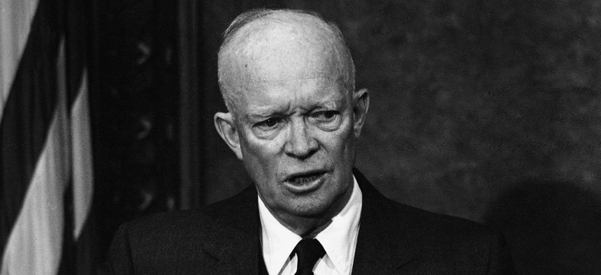 President Dwight Eisenhower speaks during a news conference in Washington in 1958.