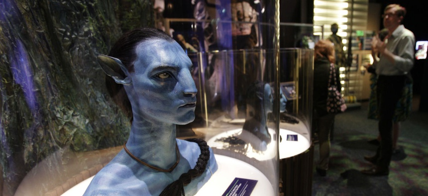 A figure of Jake Sully's avatar character from the movie "Avatar," is shown on display at the Experience Music Project in Seattle in 2011.