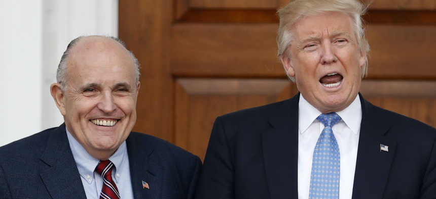 Trump with his pick for cyber advisor, Rudy Giuliani.