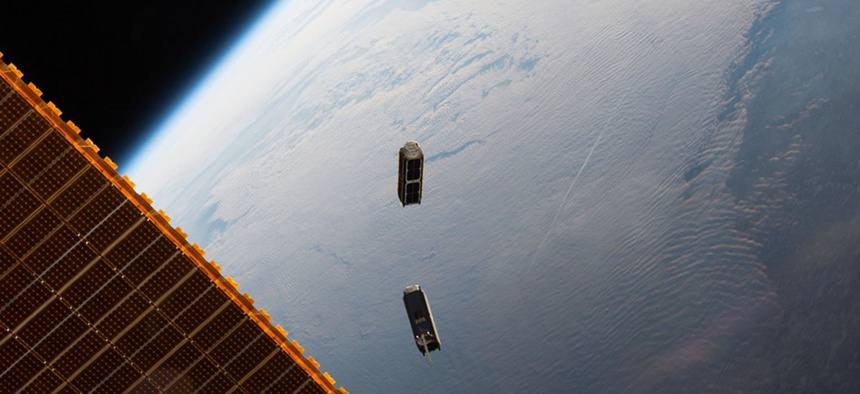 The International Space Station deploys two Planet “doves” in May 2016.