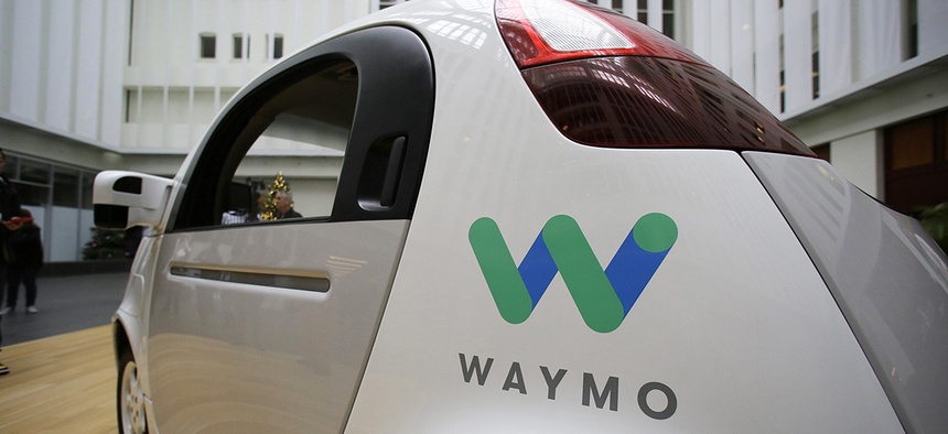The Waymo driverless car is displayed during a Google event, Tuesday, Dec. 13, 2016, in San Francisco.