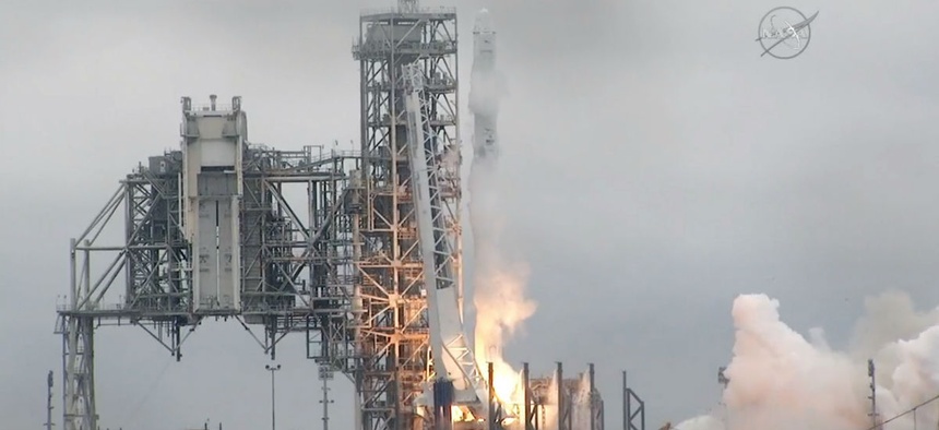 The SpaceX Falcon rocket launches from the Kennedy Space Center in Florida on Feb. 19.