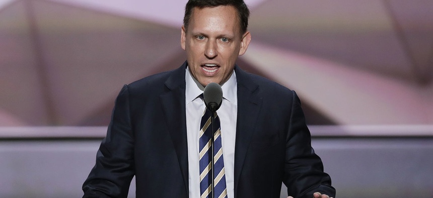 Entrepreneur Peter Thiel speaks during the final day of the Republican National Convention in Cleveland, Thursday, July 21, 2016.