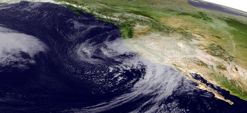 This Feb. 17, 2017 satellite image released by NOAA shows a powerful storm beginning to move into California.
