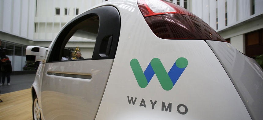 The Waymo driverless car is displayed during a Google event, Tuesday, Dec. 13, 2016, in San Francisco.