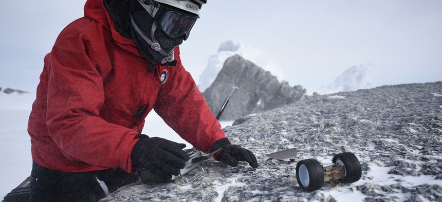 PUFFER was outfitted for field testing in snow during a recent trip to Antarctica's Mt. Erebus.