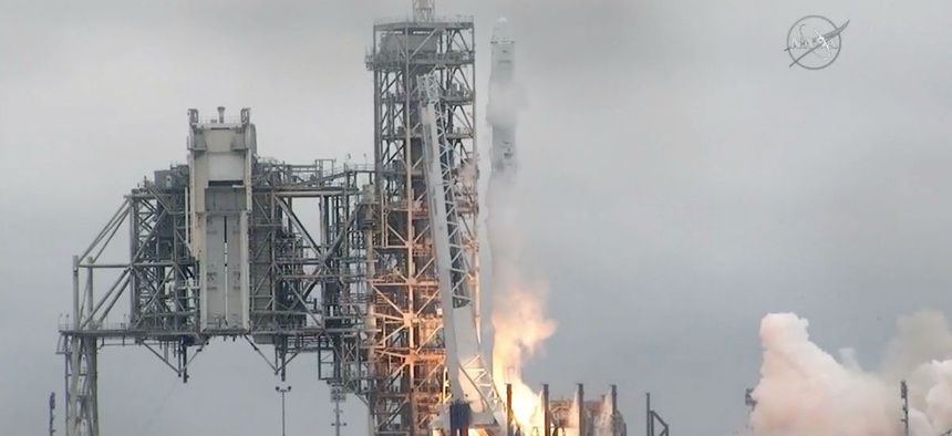 The SpaceX Falcon rocket launches from the Kennedy Space Center in Florida on Sunday, Feb. 19, 2017.