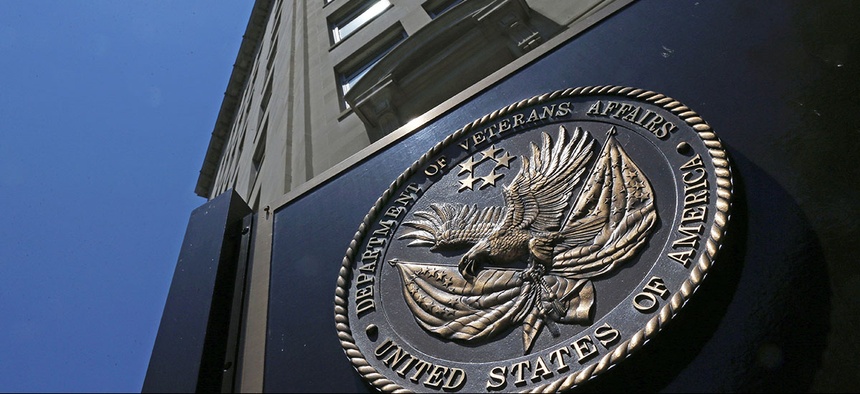 The seal affixed to the front of the Department of Veterans Affairs building in Washington.
