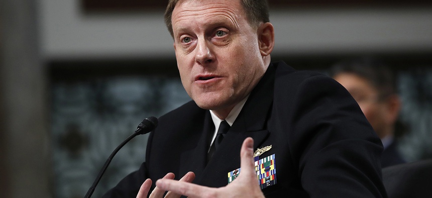 U.S. Cyber Command and the National Security Agency Director Adm. Mike Rogers testifies on Capitol Hill, May 9, 2017.