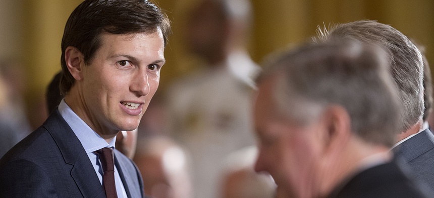 Senior adviser to President Donald Trump, Jared Kushner, talks in the East Room of the White House in Washington, Monday, June 5, 2017.