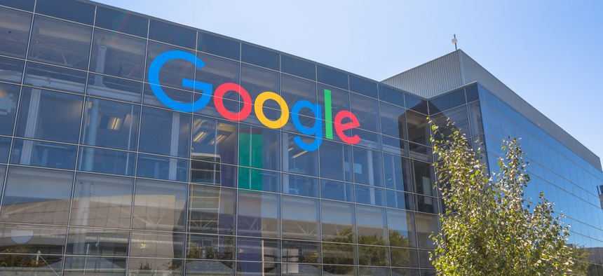 Google sign on one of the Google buildings in Mountain View, Calif.