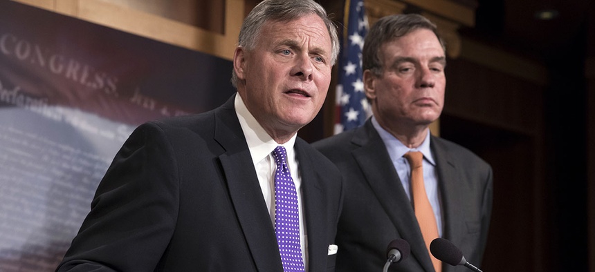 Sen. Richard Burr, R-N.C., left, with Sen. Mark Warner, D-Va.
